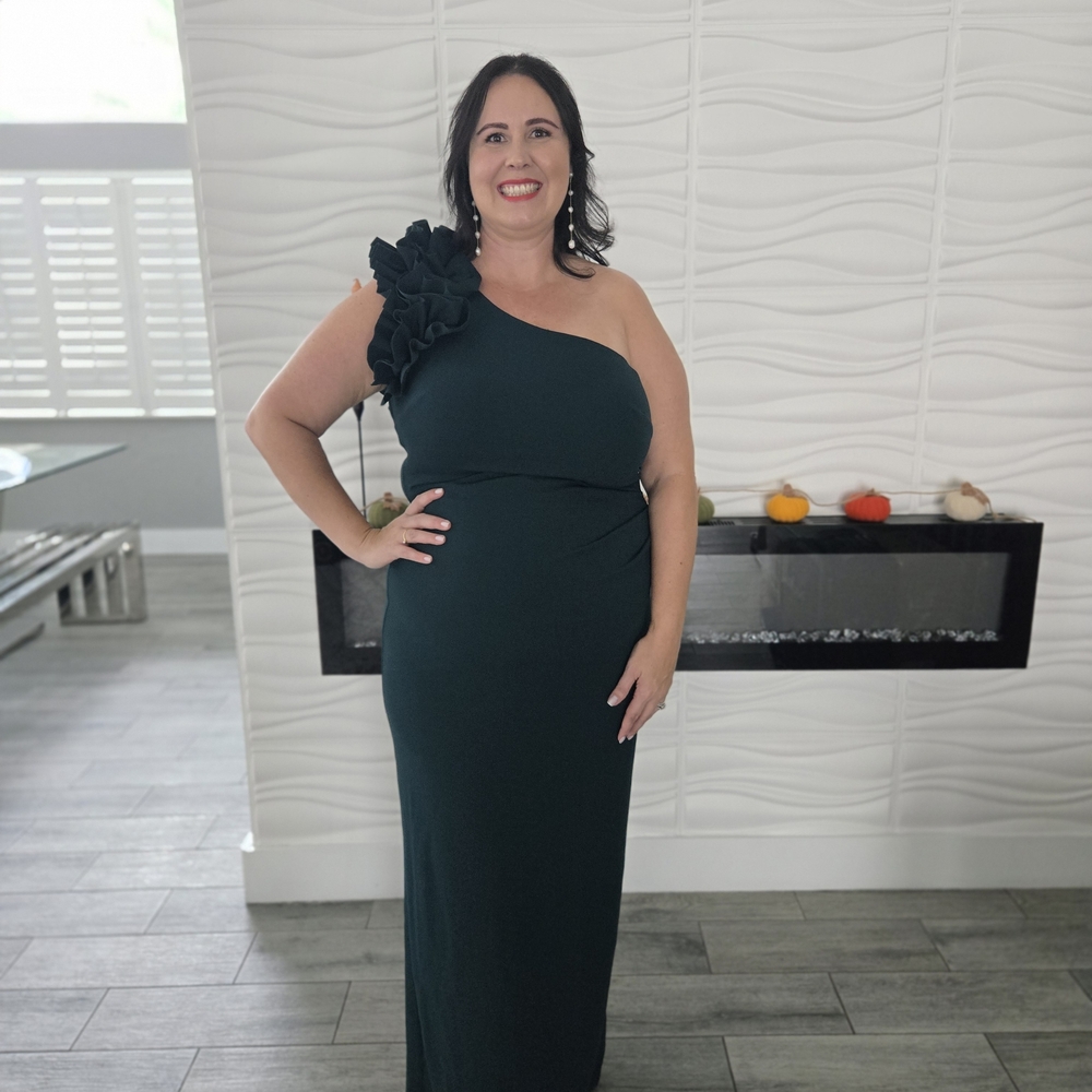 Elegant One-Shoulder Dark Green Dress
